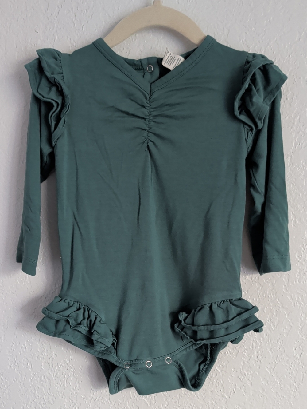 Kate Quinn Organic Bamboo Pine Green Onsie With Ruffles 18-24m